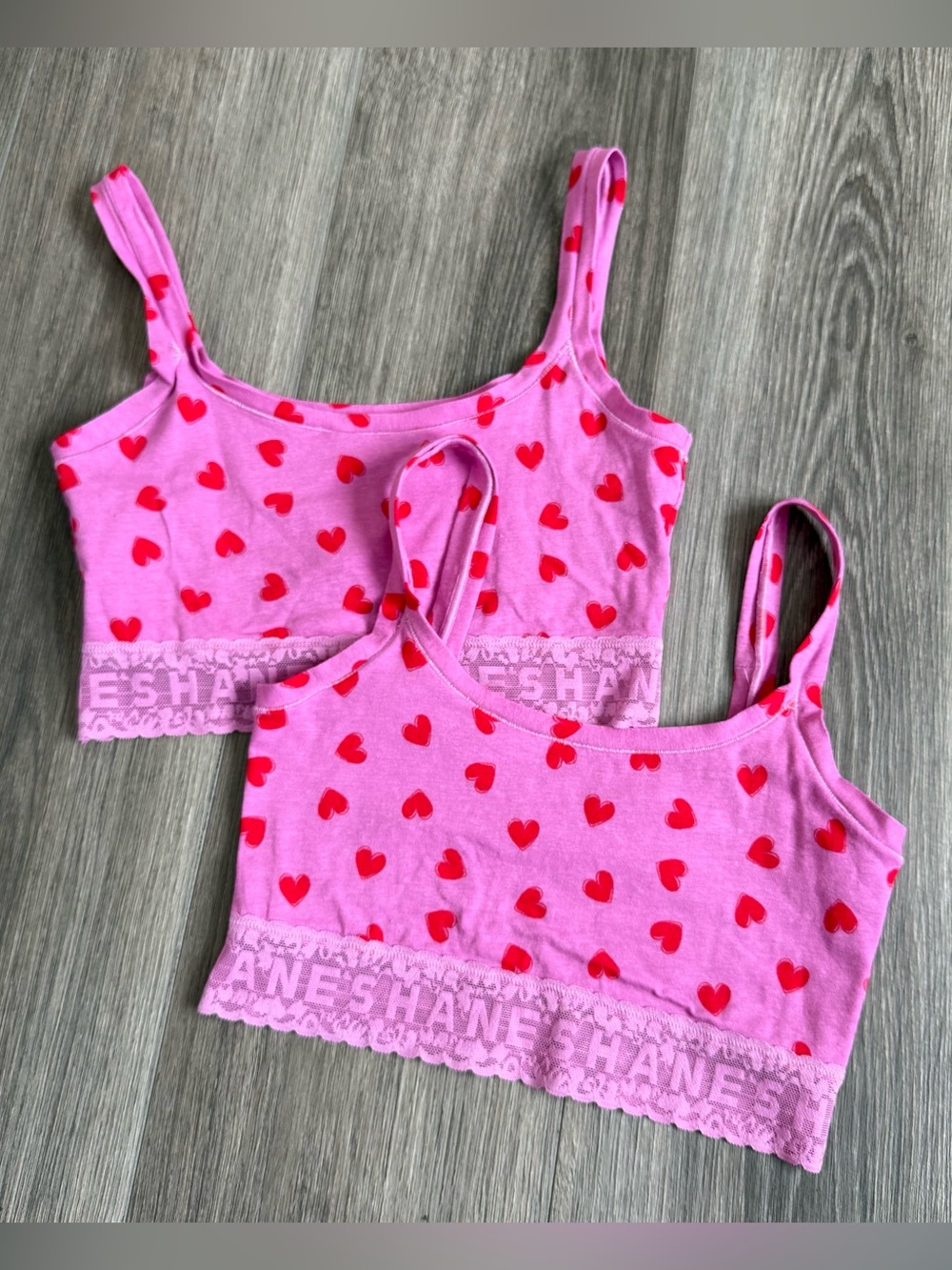 Loungewear Basics Hanes 2 Pack Pink Heart Bralettes Size Small Valentine's Day